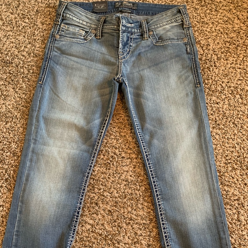 Silver crop jeans